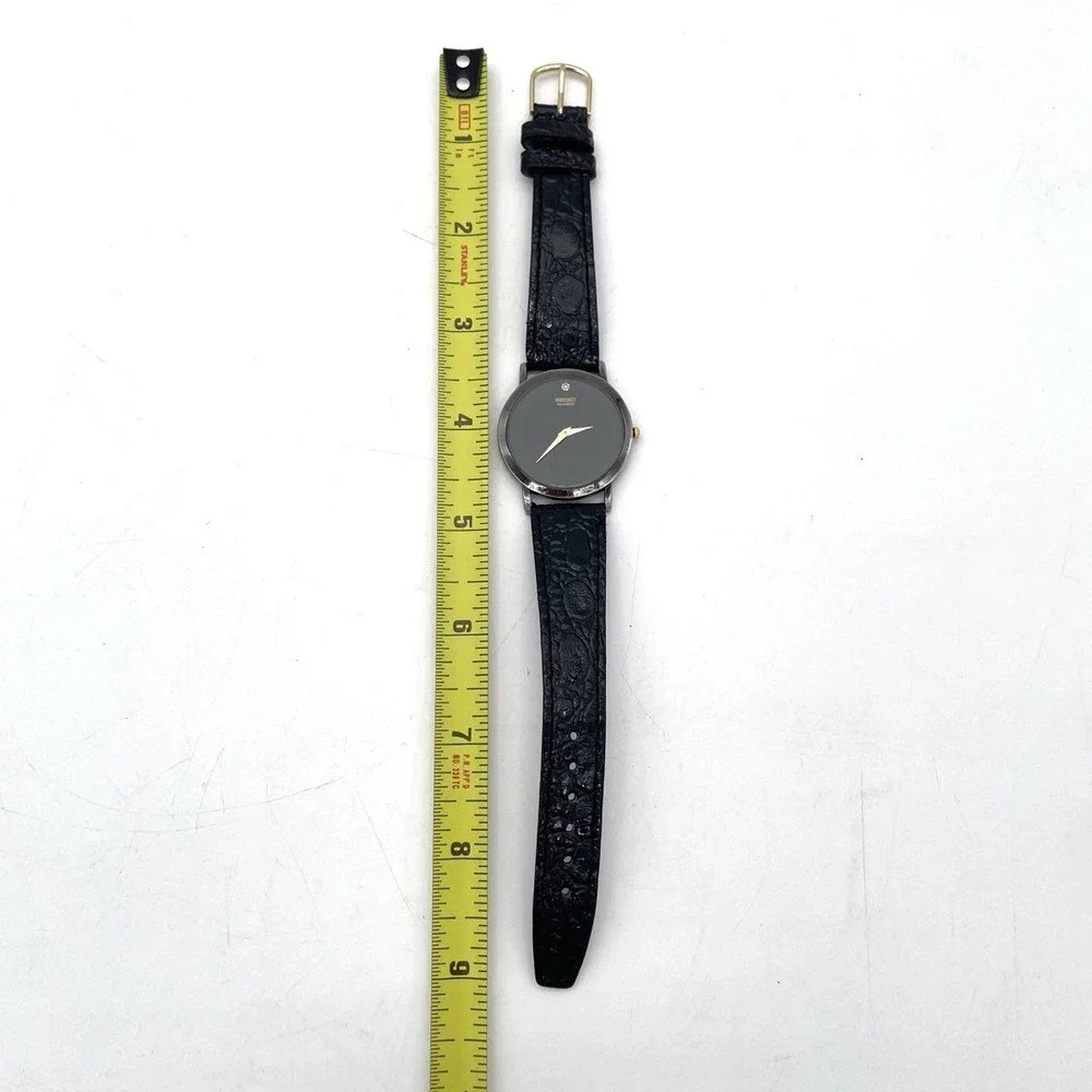 Seiko Women's Black Dial Diamond Accent Quartz Watch 7N00-8A49 Leather Band